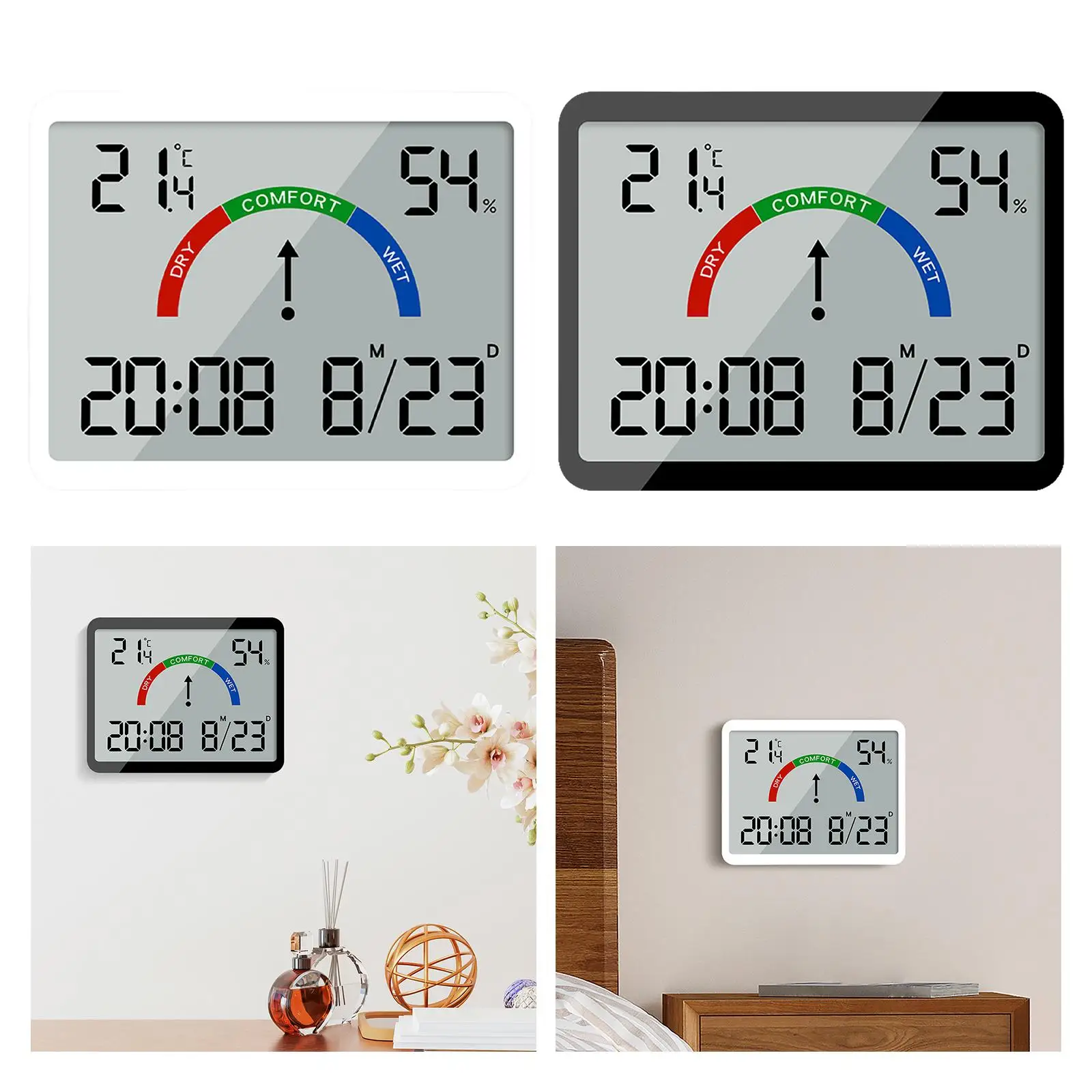 Room Thermometer Snooze Digital Indoor Hygrometer Alarm Clock Humidity Gauge for Kitchen Nursery Office Greenhouse Bedroom