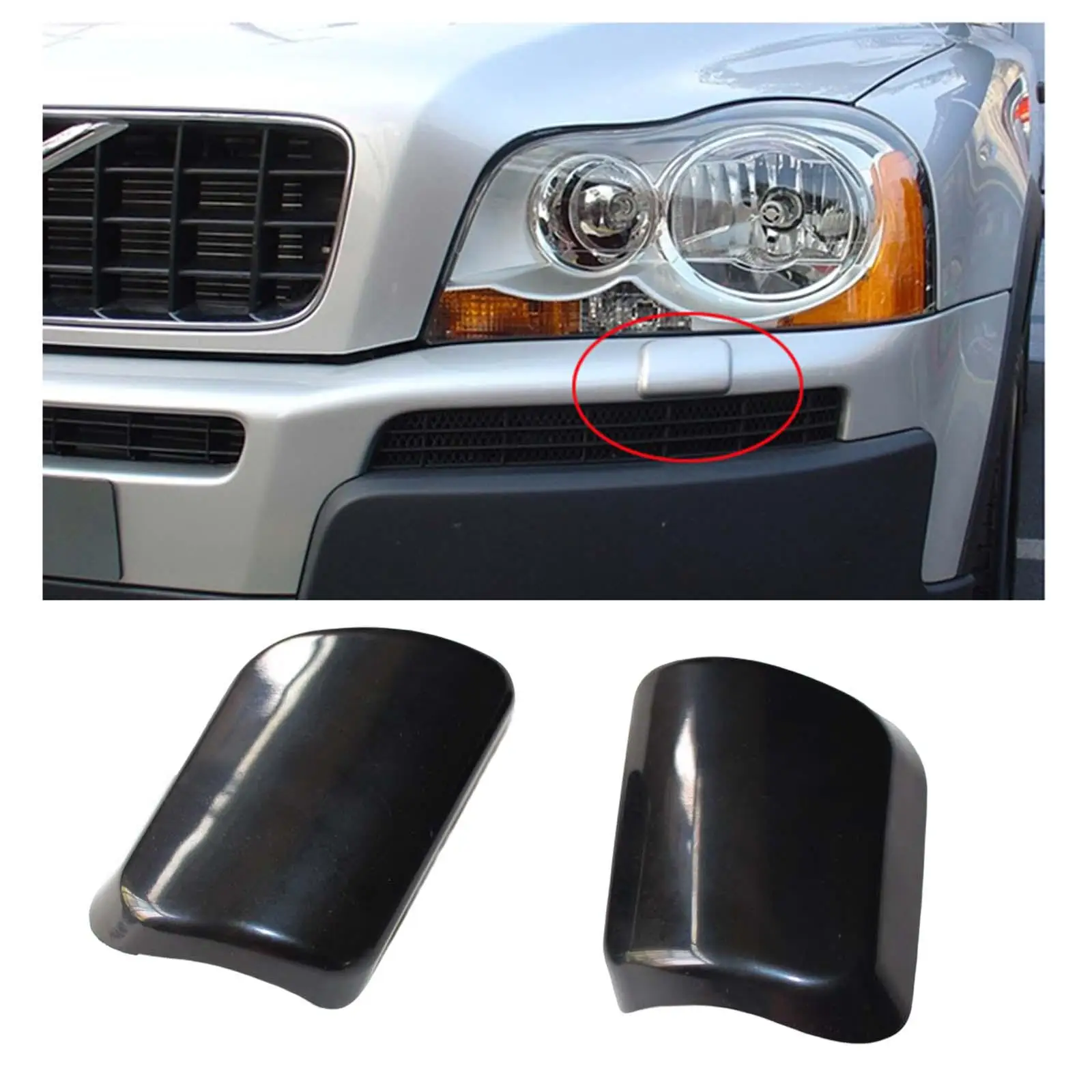 2 x Headlight Washer Covers, Headlamp Spray Cover for Volvo XC90 30698208 , 30698209 Supplies Black