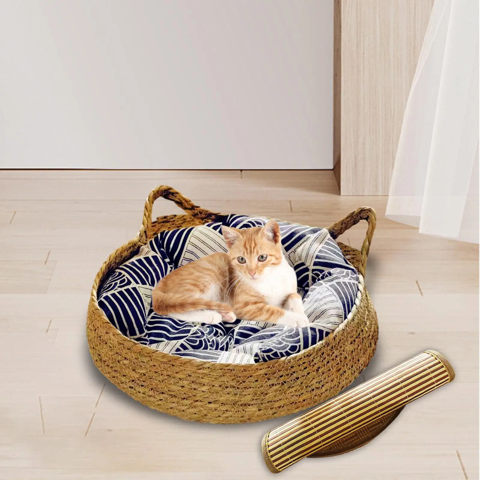 Cat Bed Basket Summer Wear Resistant Pet Supplies with Cushion Cat Lounge Comfortable Nest Cat House for Large Cats Rabbit Puppy