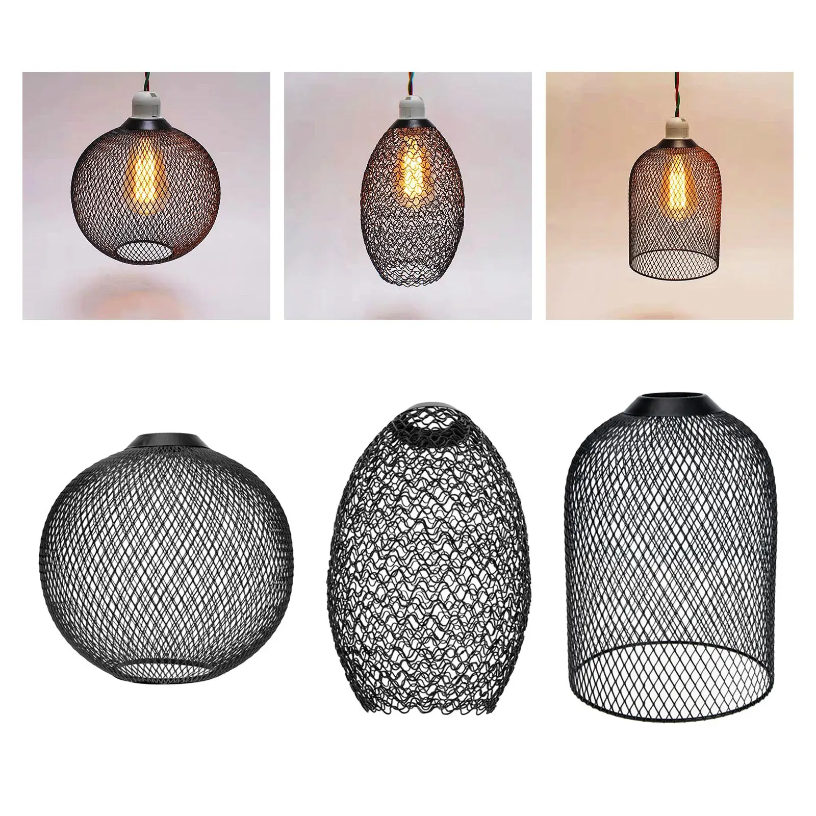 Metal Pendant Lamp Shade Wrought Iron Wire Lampshade for Dining Room Bedroom