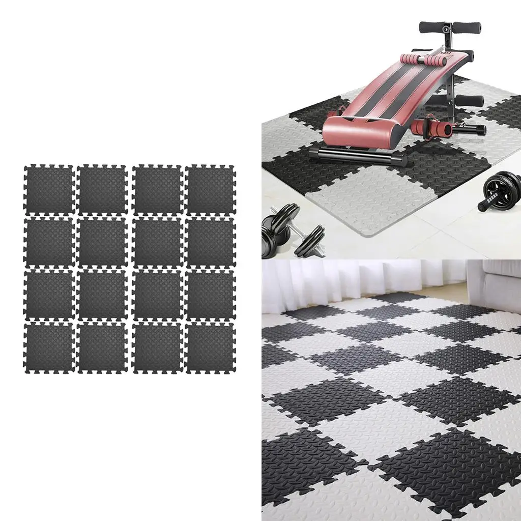 16pcs Floor Mat Exercise Gym Rubber Flooring Tiles Garage Home Fitness Yoga Puzzle Workout Mat Set Kids Training Squares Carpet