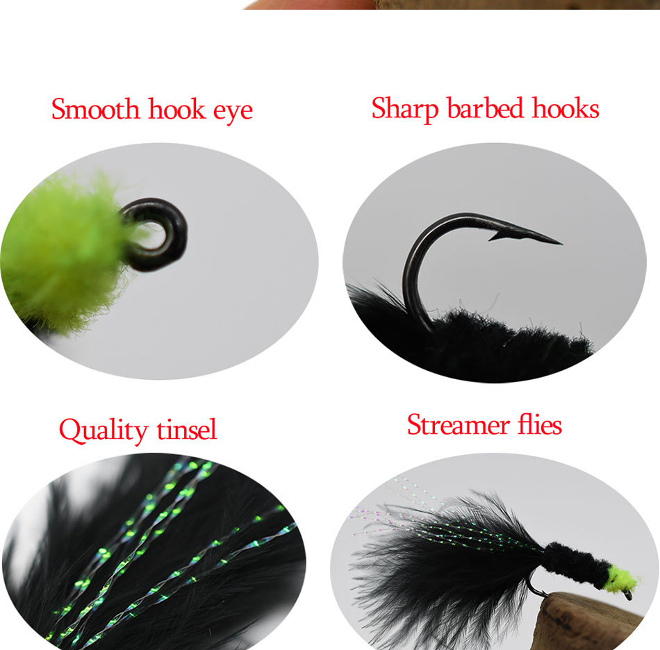 MNFT 6 Stück 6 # Green Egg Sucking Leech Woolly Bugger Streamers Fly Forelle Bass und Steelhead Angelköder – Detail 4