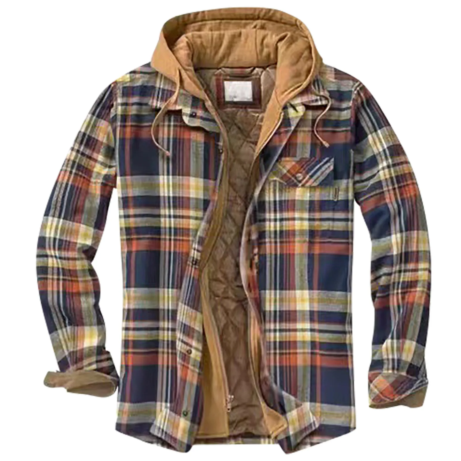 Camisa a cuadros con botones y forro acolchado para hombre, chaqueta gruesa de terciopelo para mantener el calor con capucha, ropa de invierno, novedad, #45