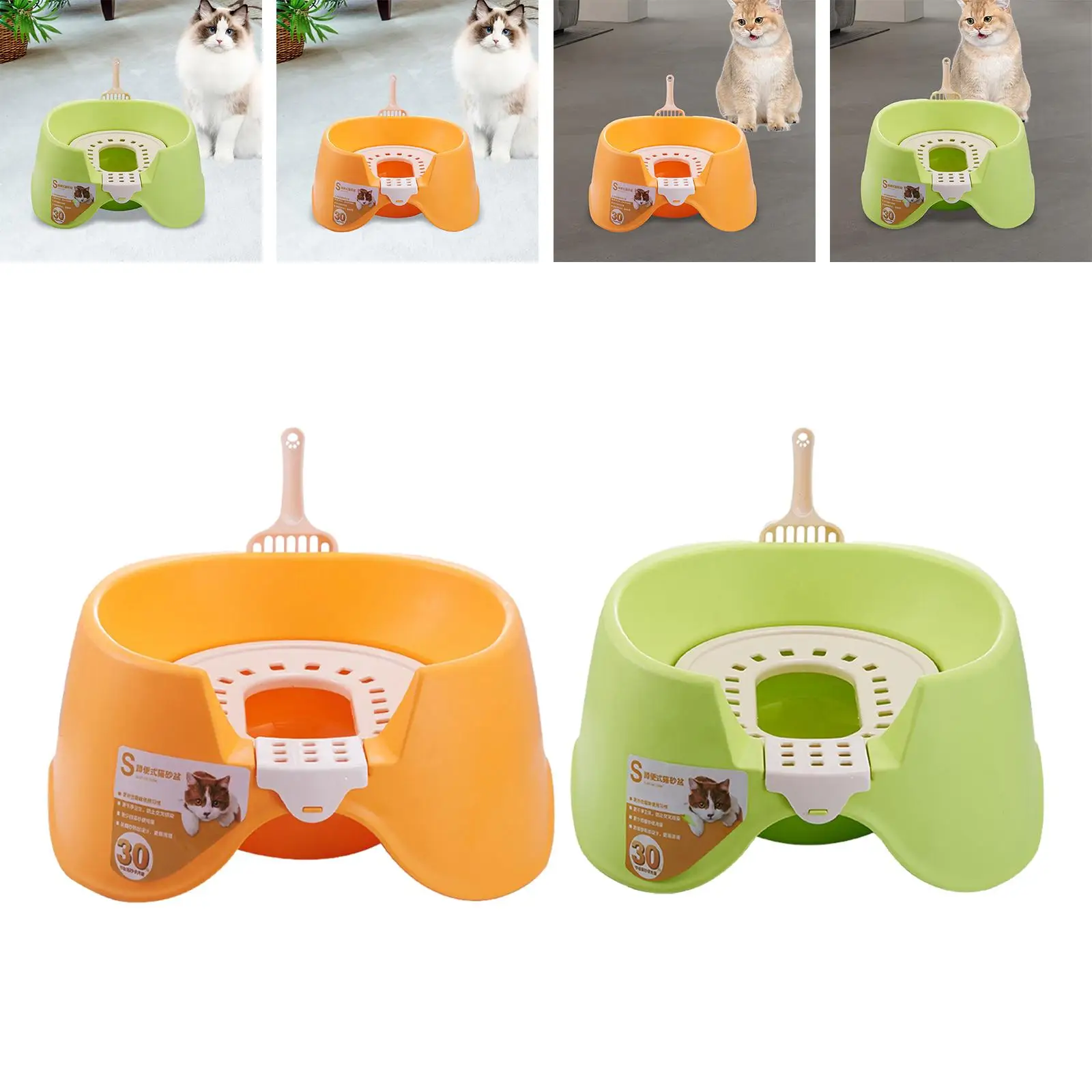 Open Top Pet Litter Tray Kitten Toilet Portable with Scoop Splashproof Cat Litter Basin Heighten for for All Kinds of Cat Litter