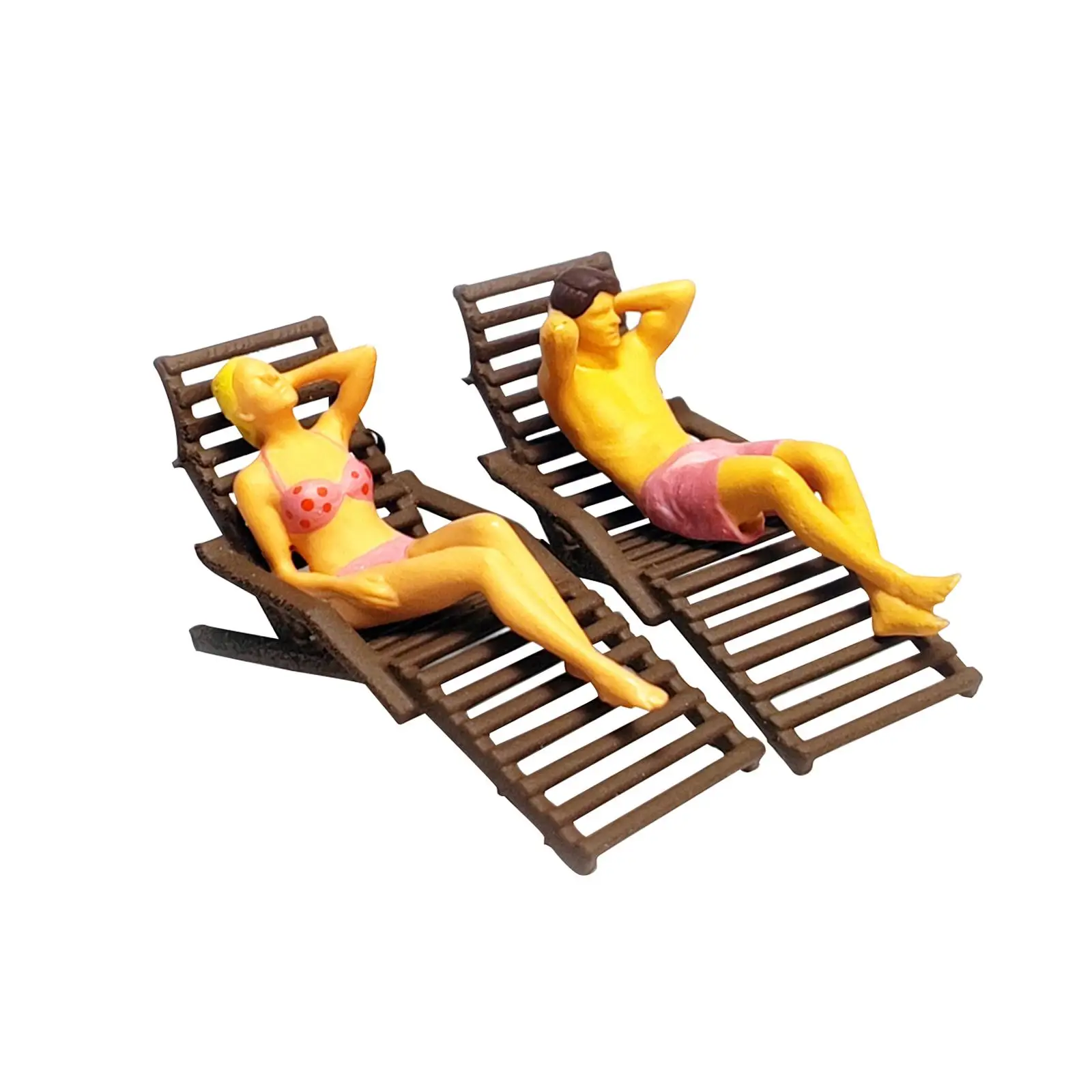 1/64 Scale People Figures Set Tiny People Miniature Longue Mini People Model Mini Beach Chair for Sand Table DIY Projects Layout