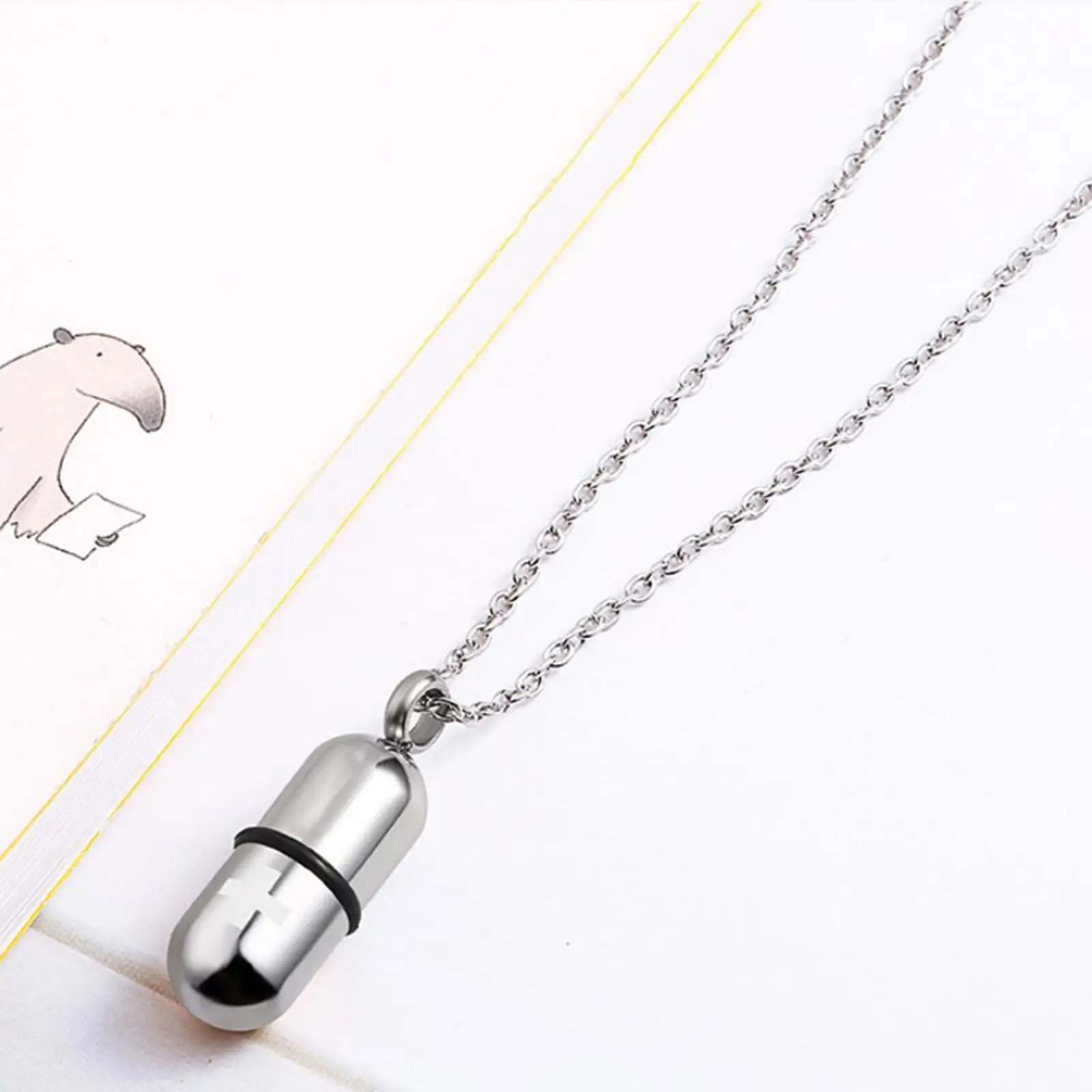 Small Men Capsule Pendant Necklace Pill Filler Kit Keepsake Holder Titanium Steel W/ Chain & Funnel Multi Color Option for Cat