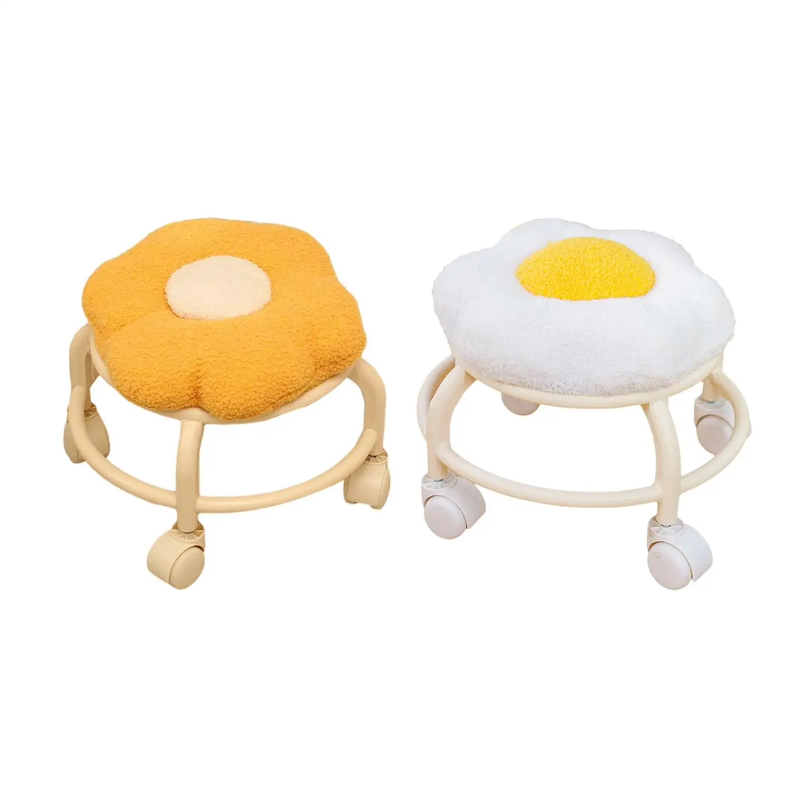 Low Rolling Stool with Wheels Flower Shape Comfortable Cute Low Small Stool Footrest for Garage Bedside Porch Kitchen Playroom