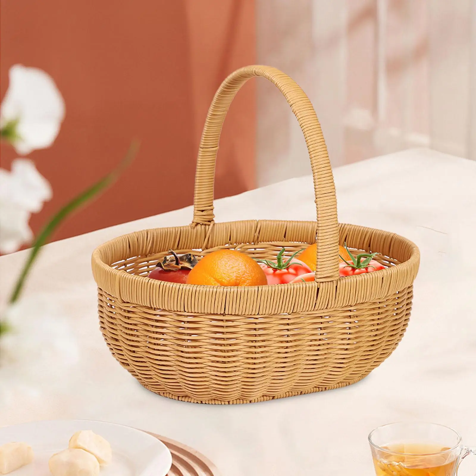 Handmade Storage Basket Picnic Basket PP Material Rattan Multifunctional