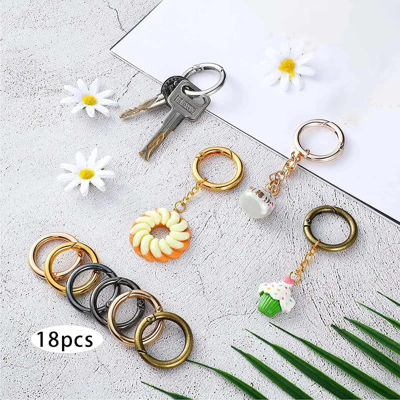 18Pcs Spring Gate O Rings Spring Clip Round Carabiner Snap Clip Push Gate Snap Hook Keyring Buckle Metal for Jewelry Making Bag