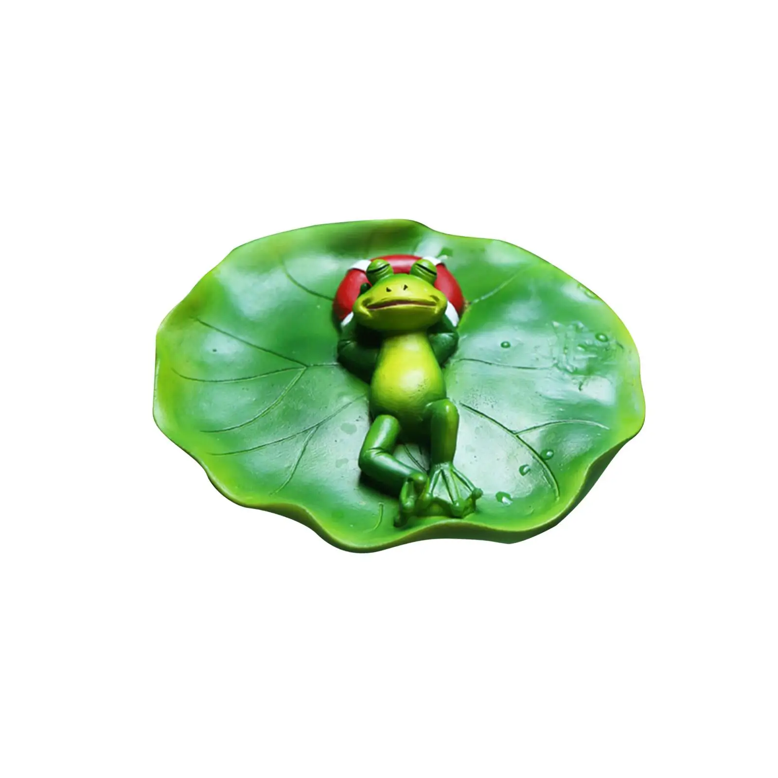 Floating Frog on Leaf Ornaments Figurine Fairy Garden Statue for Patio Lawn