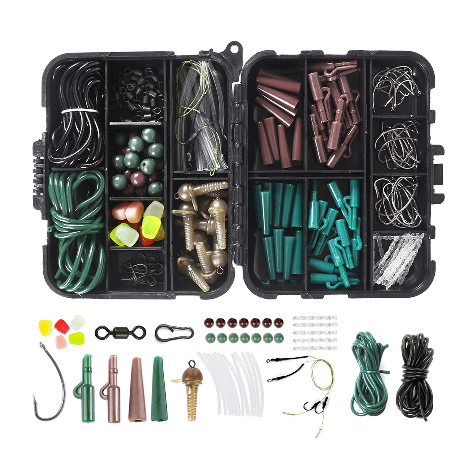 254pcs Fishing Tackle Kit Rigs Job  Safety Clips Hooks  Swivel Links Shrink Tubes Corn Tail Rubbers Terminal Tackles