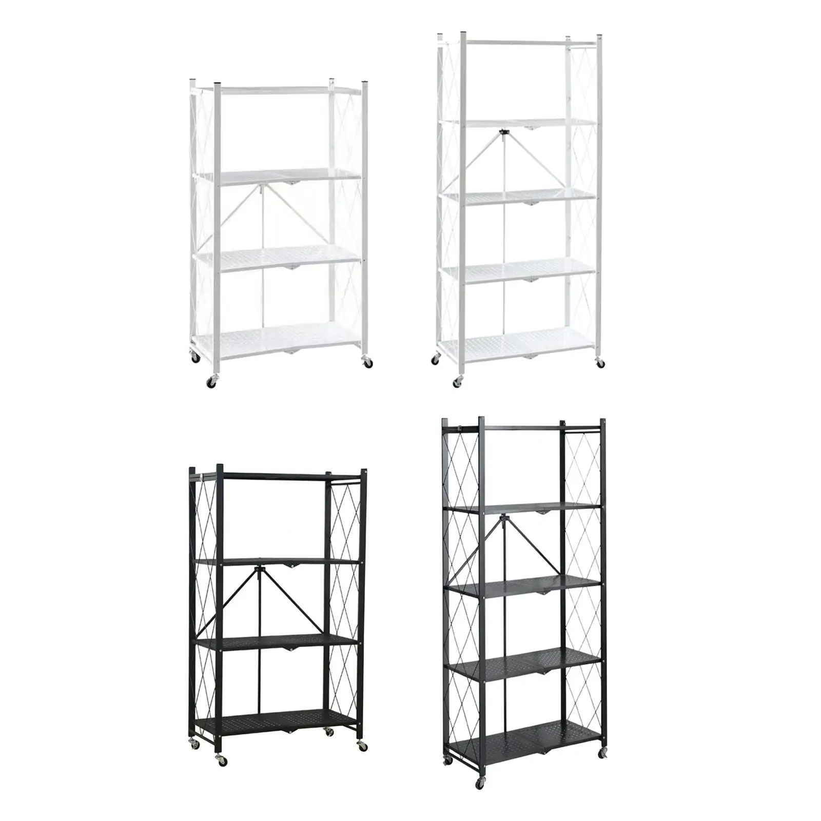 Foldable Bookshelf Display Shelving Units Organization Cart Organizer Corner Shelf Kitchen Cart with Caster Wheels for Home