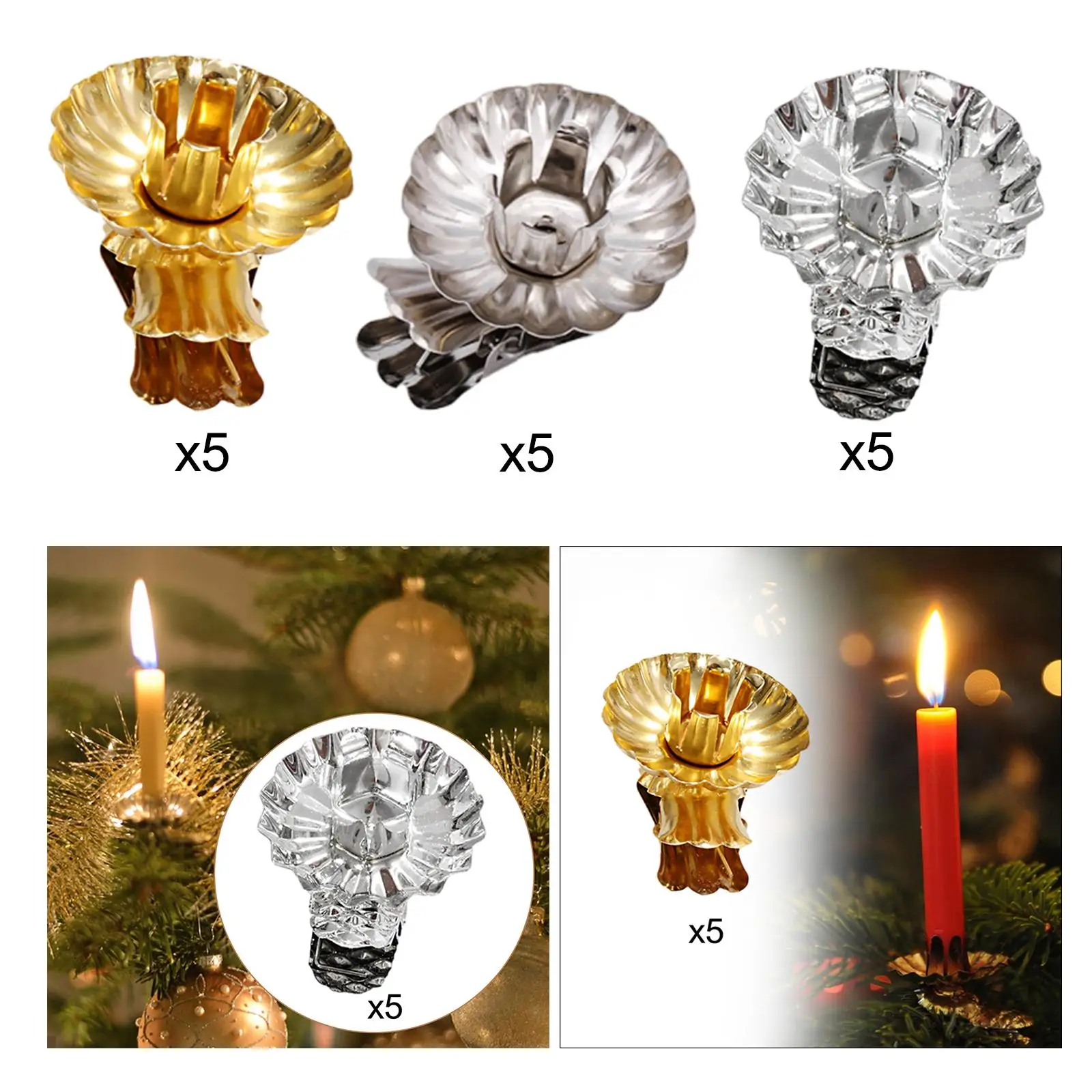 5 Pieces Candle Clips Christmas Tree Candle Clips Candlestick Holder Clips for Birthday Wedding Anniversaries Parties Decorative