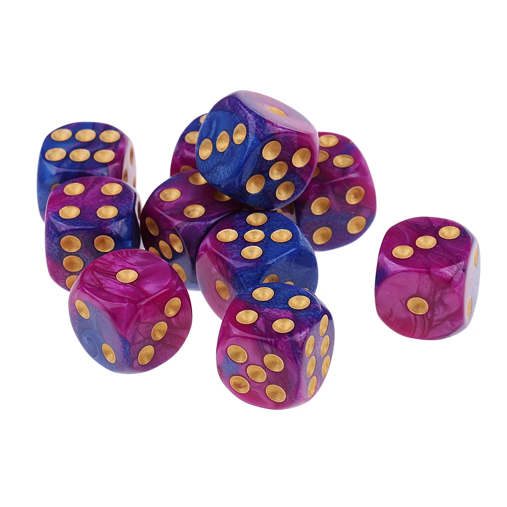 Pack of 10 D6 Dice Set 16mm for RPG Rounded Acrylic-Choice of 6 ColorS