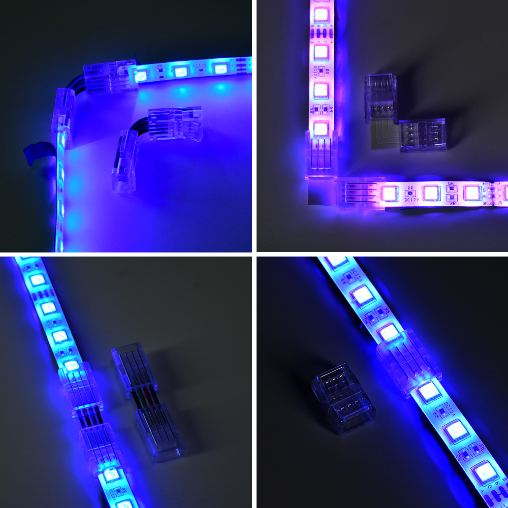RGB-LED-Streifen-Anschluss für 10 mm 4-polige IP20 IP65 5050 2835 SMD RGB-Bandleuchten, Drahtanschlüsse, L-förmige Befestigungsclips – Detail 6