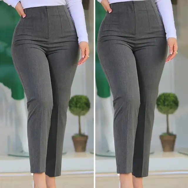Women Pants Solid Color Pencil Pants Zipper Fly Casual Slim Fit Flat Office  Lady Sheath Sexy Pockets Ankle Length Solid - AliExpress
