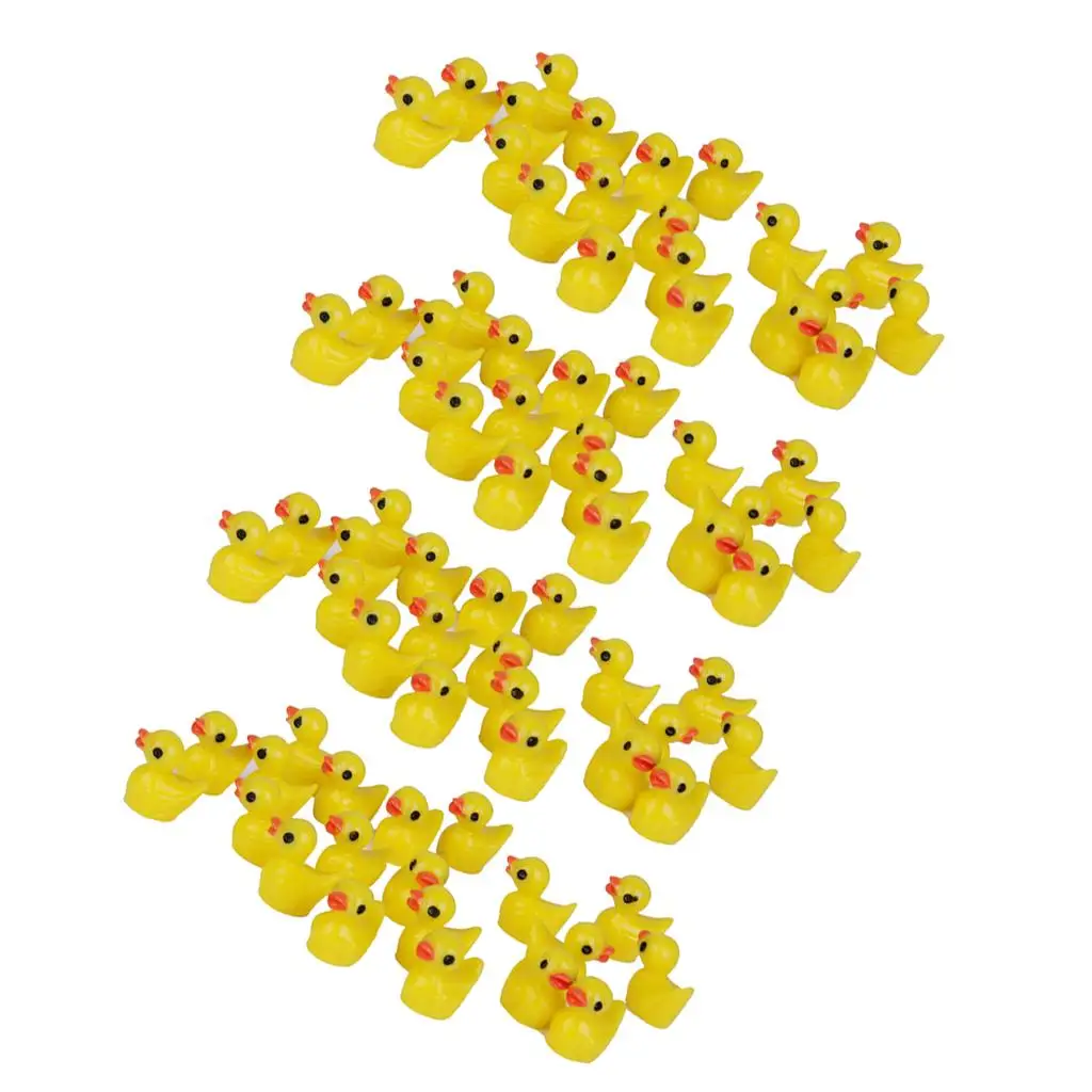 80Pcs Miniature Micro Landscape Decor Resin Yellow Duck Ornament 