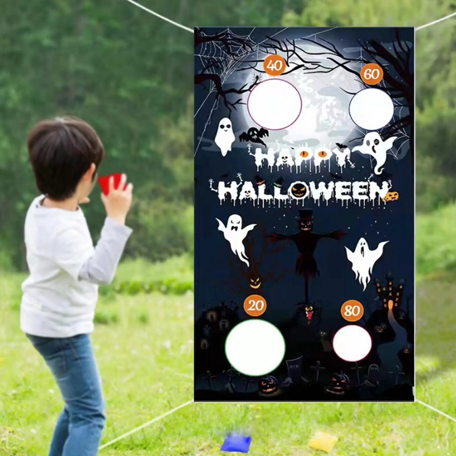 Halloween Toss Game Banner Hanging Toss Game Banner Party Supplies for Carnival Halloween Beach Garden Throwing Game