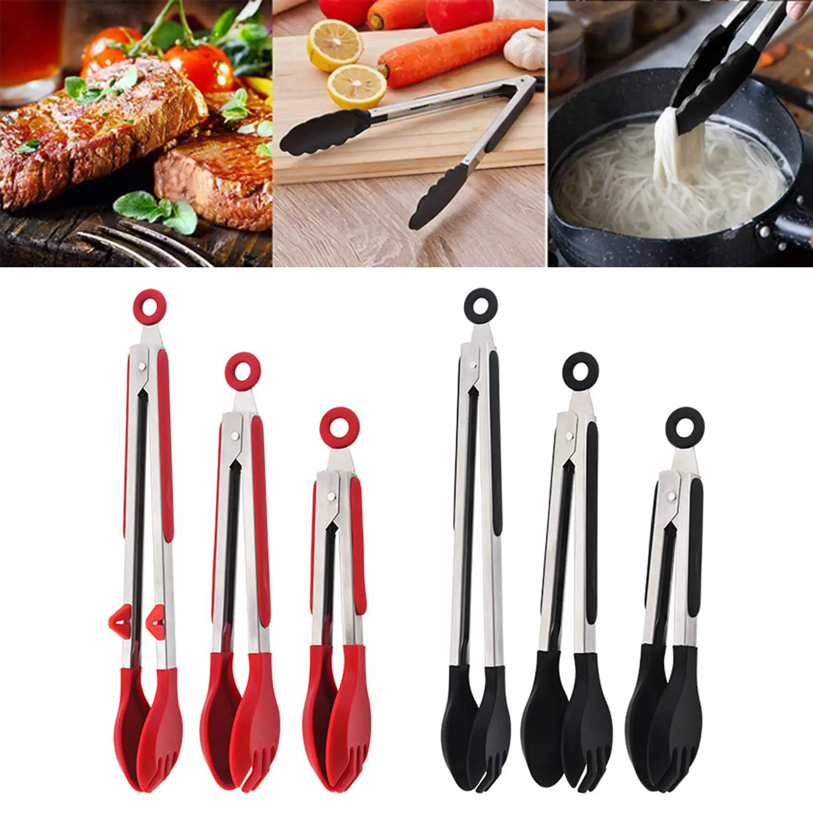 Stainless Steel Kitchen Tongs 3pcs Non-slip Salad Frying Kitchen Cookware