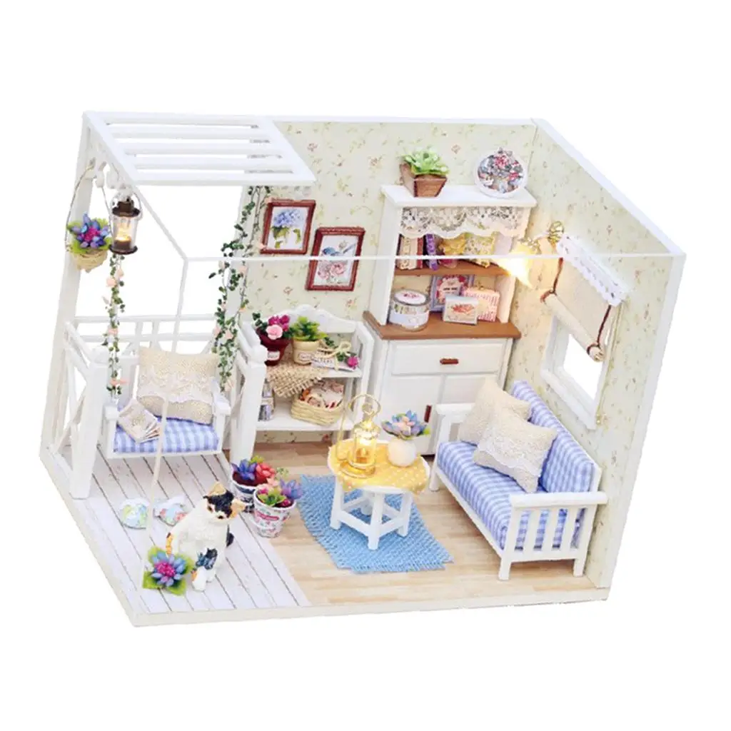 Wooden Dollhouse Furniture and Accessories, DIY  with Led Lights  - Cozy Kitten Diary Department Model
