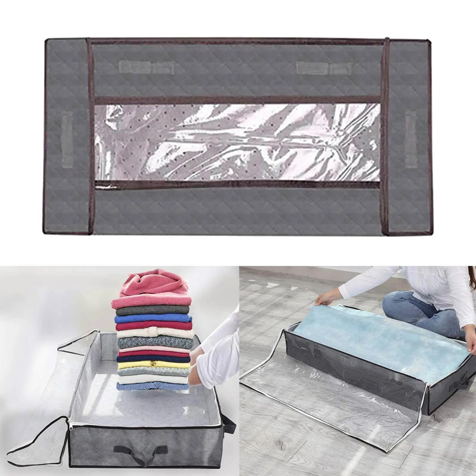 Under Bed  with Zipper Non-Woven Fabric Collapsible for Blanket