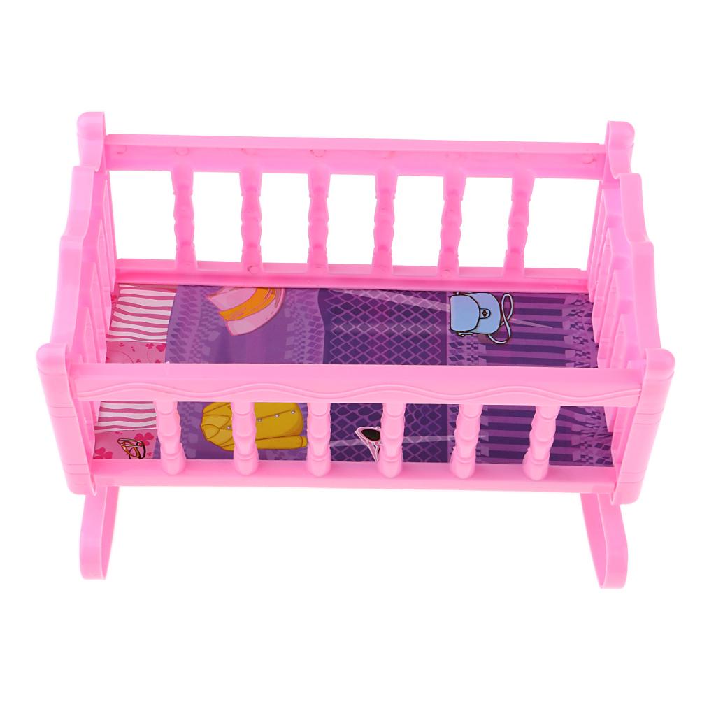 Colorful Girl Dolls Rocking Bed Bedroom Furniture Cradle Bed for 20cm Dolls Decor Pink