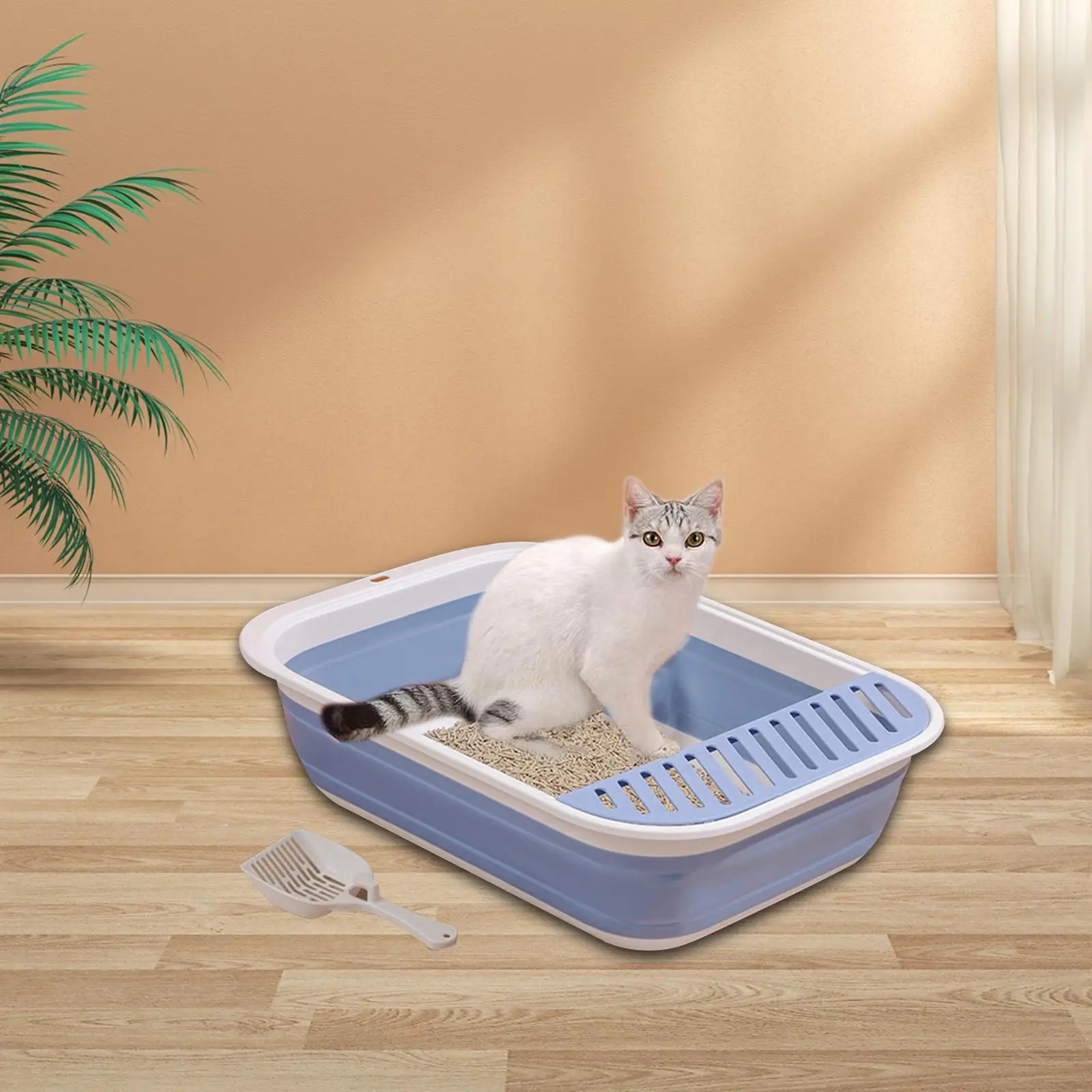 Cat Litter Box Collapsible Bedpan Splashproof Kitty Litter Pan for All Kinds of Cat Litter Small Animals Rabbit Easy to Clean