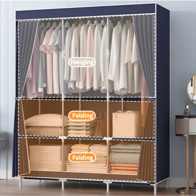 KEKIWE-armario portátil para colgar ropa, ropero de 51 pulgadas con 2  varillas colgantes, 8 estantes Organizadores de almacenamiento para  dormitorio - AliExpress