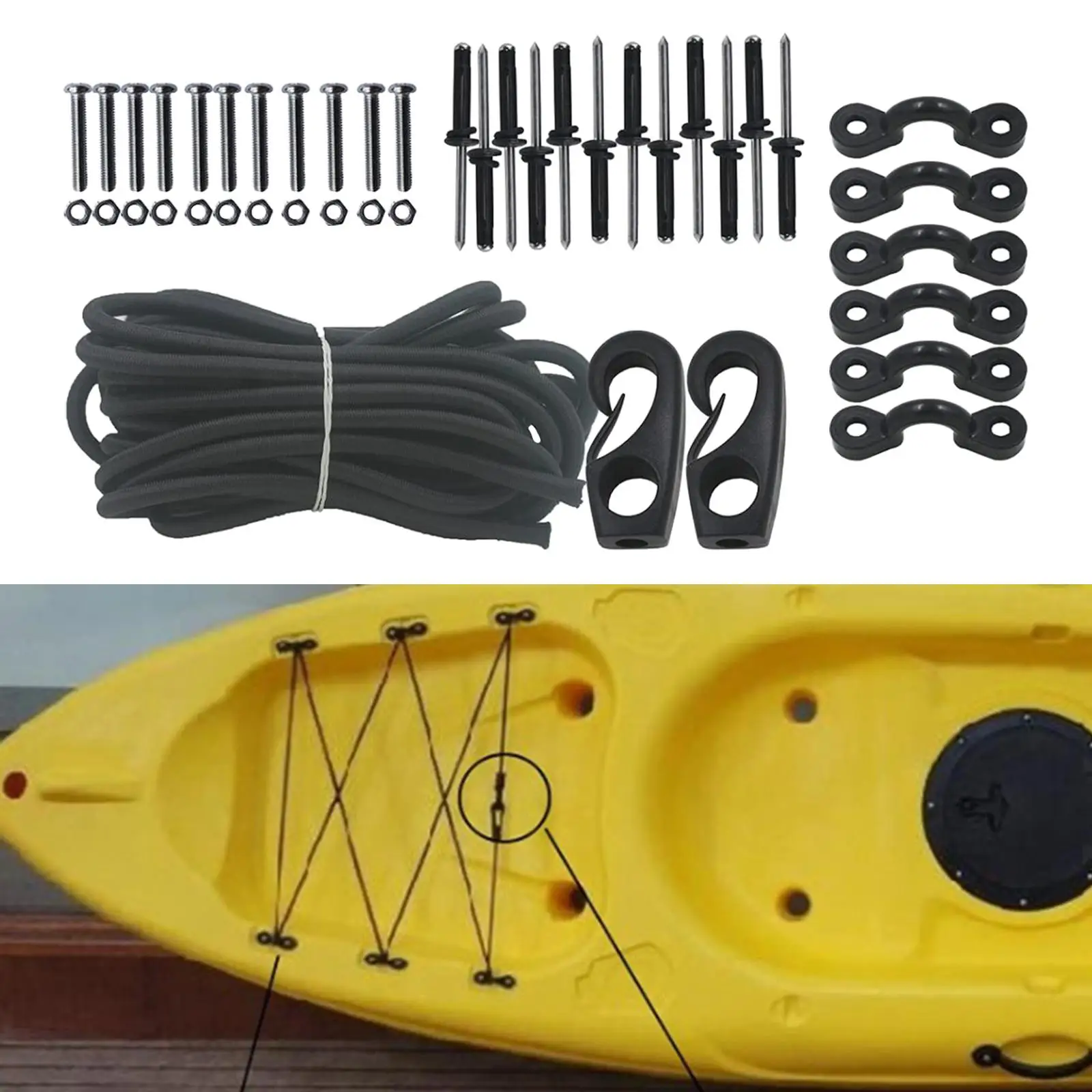 Kayak Deck Rigging Kit  Rope Rivets Washers Nylon Pad  Parts