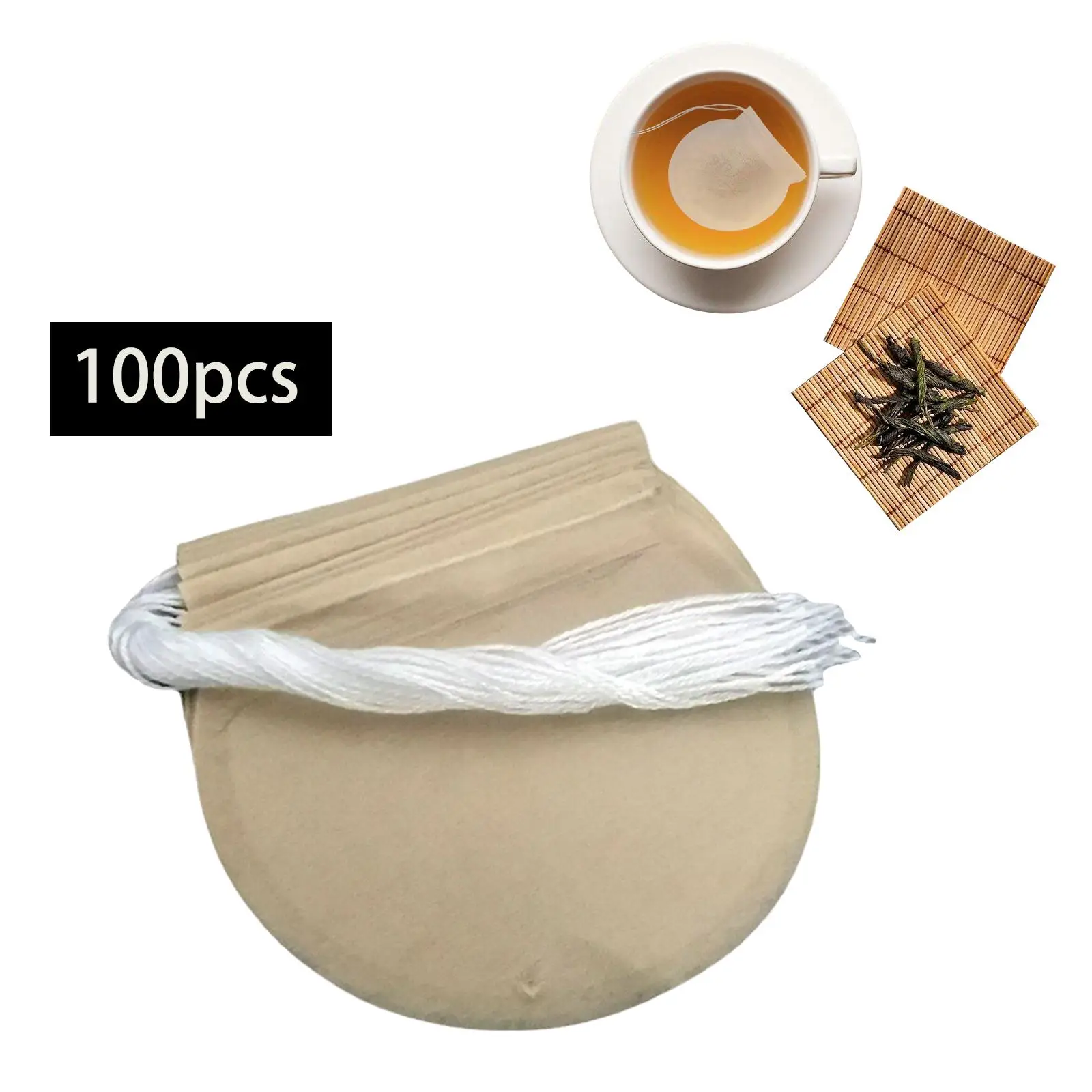 100Pcs Empty Tea Filter Bag Loose Tea Infuser Drawstring Non Woven Fabric