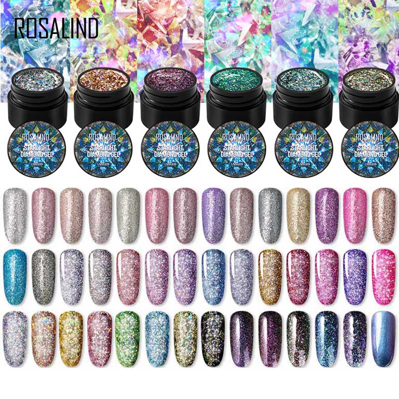 Best of ROSALIND 5ml Shiny Gel Nail Polish Painting Nail Art Vernis Semi Permanent Diamond Glitter Polish UV Nail Gel Top Coat Manicure Reviews & Tips