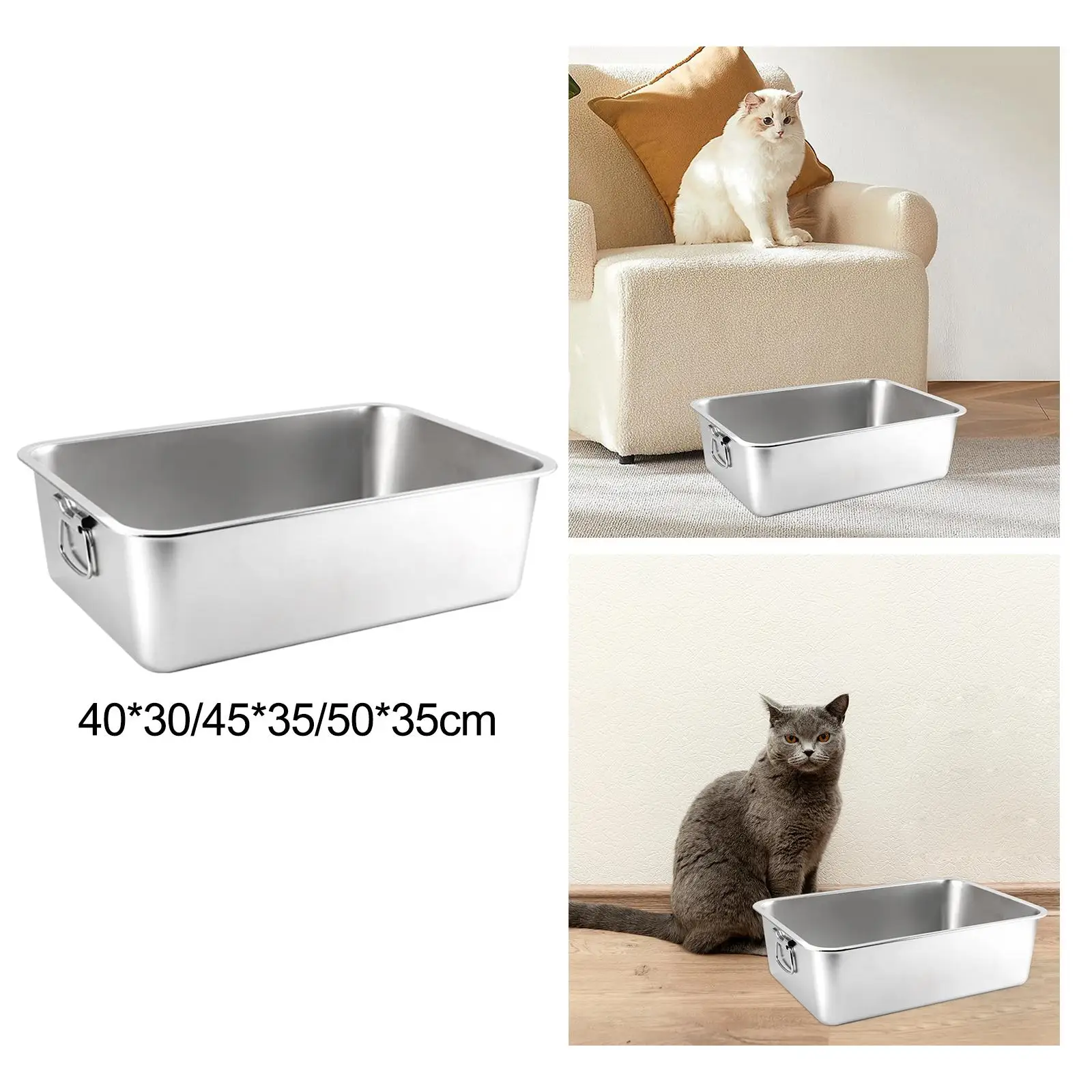 Open Litter Box Indoor Cats Stainless Steel Toilet Cat Sand Basin Kitty Litter Pan for Small Medium Large Cats