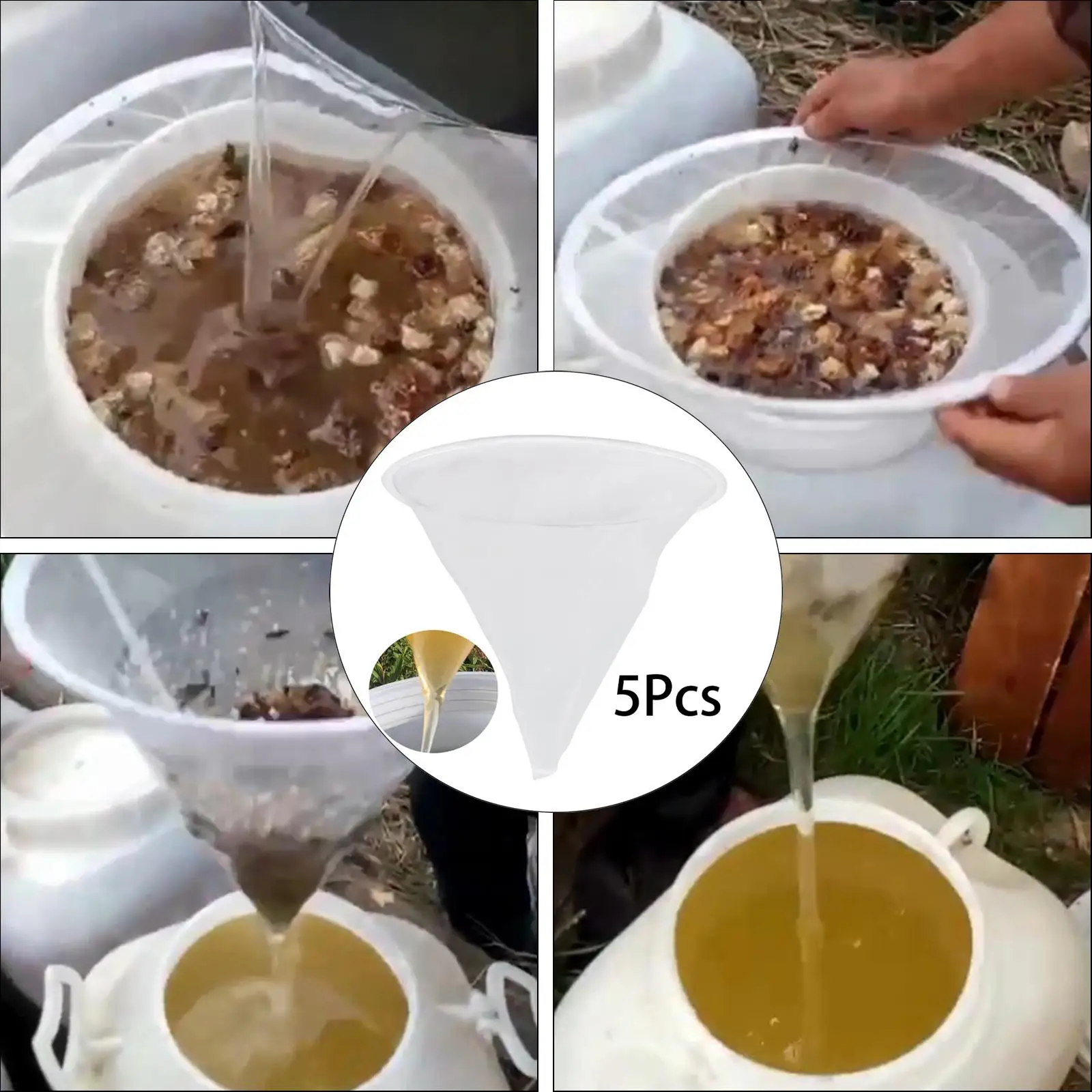 5Pcs Honey Filter Bag Food Grade Kitchen Funnel Shaped Extraction Tool Honey Filter for Honey Beer 5 Gal Bucket Beekeepers