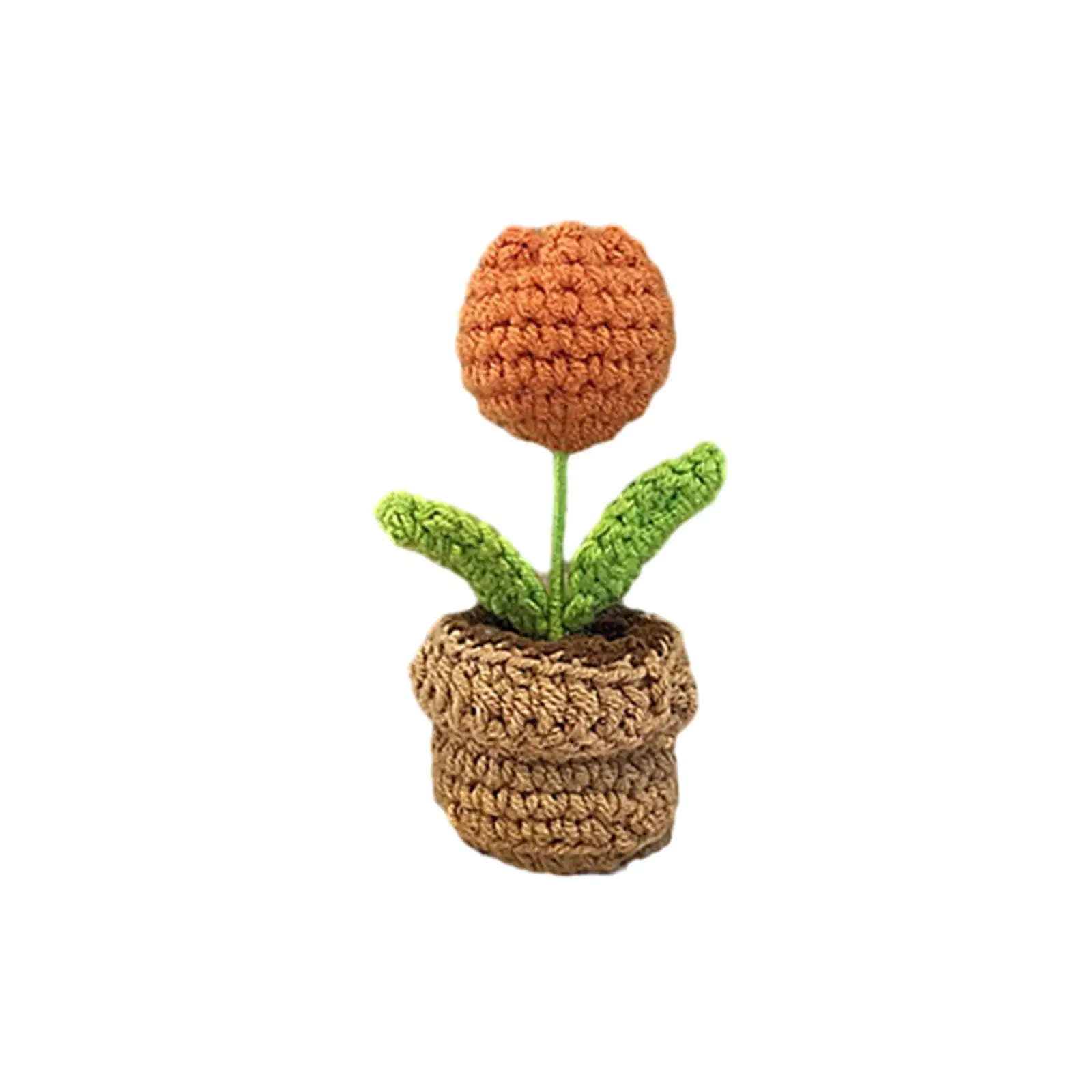 Knitting Crochet Flower Bouquet Handmade with Green Leaves Crochet Artificial Flower for Bathroom Rustic Shelf Ornaments Gifts