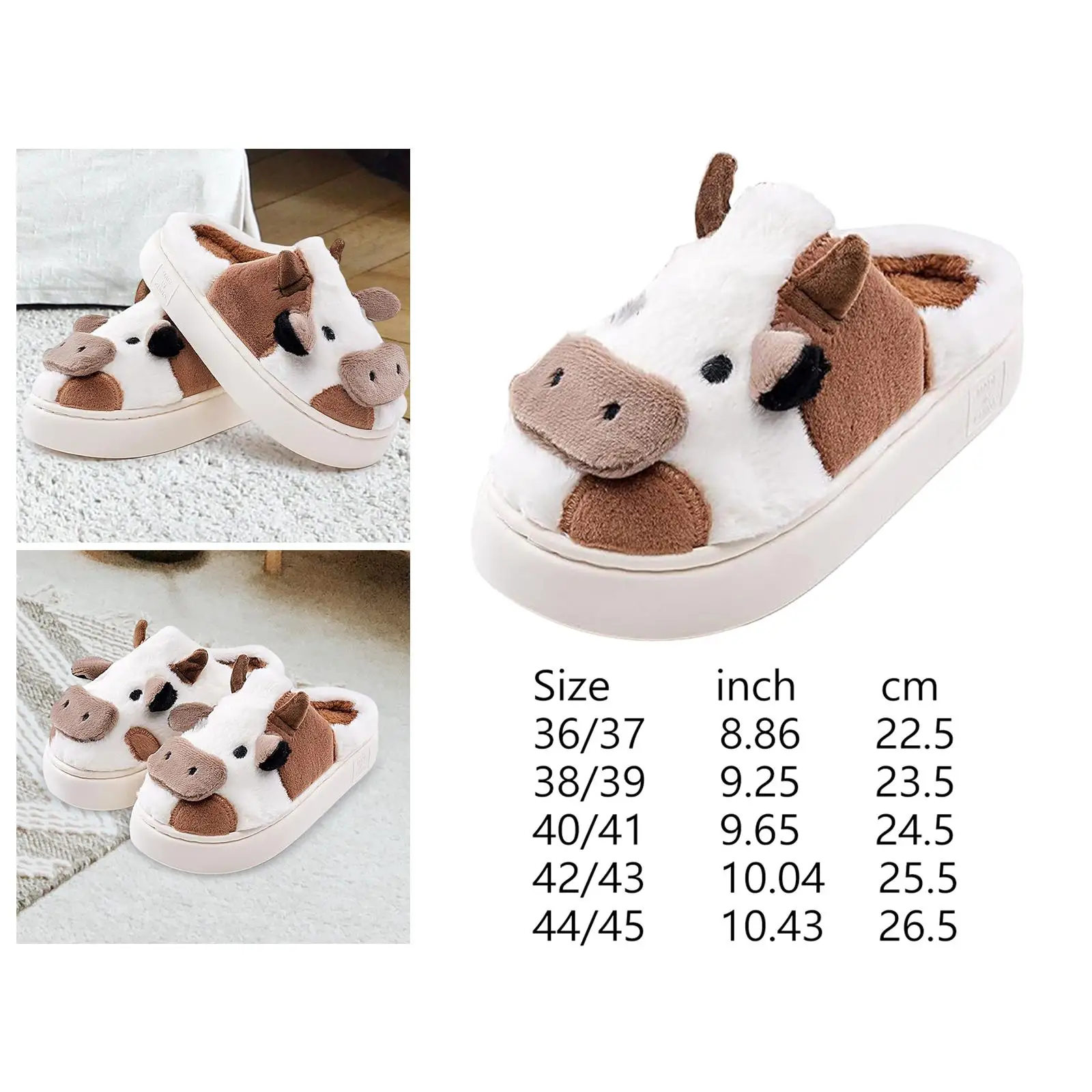 Winter Cow Plush Slippers Novelty Portable Creative Adorable Animal Indoor Shoes Winter Footwear for House Home Dorm Travel Men