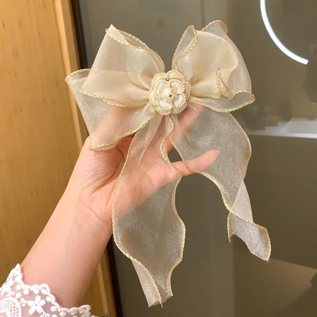 Korean Pearl Bows Hair Clip, Korean Bow Hair Accessories