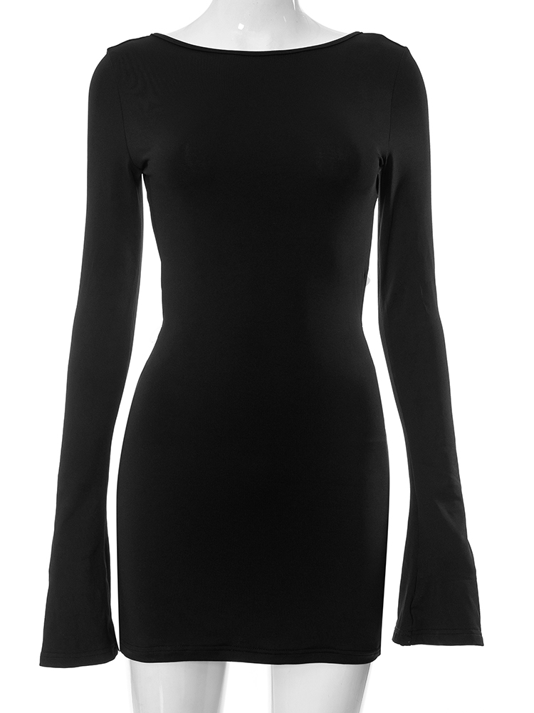 Wsevypo-Vestido bowknot vintage bodycon preto feminino, manga