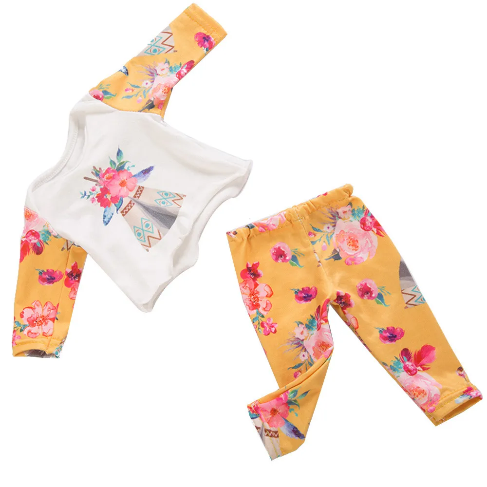 ProperLI 2PCS Vêtements Mignon de poupée de Fille américaine 18 Pouces Pyjama Imprimé Motif de Bande dessinée à Manches Longues Pantalon 