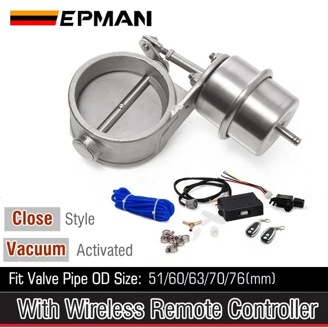 Exhaust Control Valve Set With Vacuum Actuator Cutout  51mm/60mm/63mm/70mm/76mm Pipe Close Style With Wireless Remote Controller