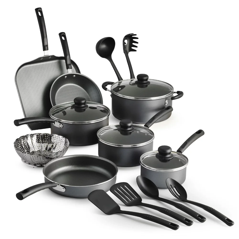 Primaware 18 Piece Non-stick Cookware Set, Steel Gray Cookware Sets Pots and Pans Kitchen