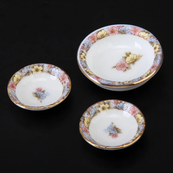 Set of 40PCS Flower Design  Porcelain  Plate Set :12  Dollhouse Miniature Home Decor Accessory