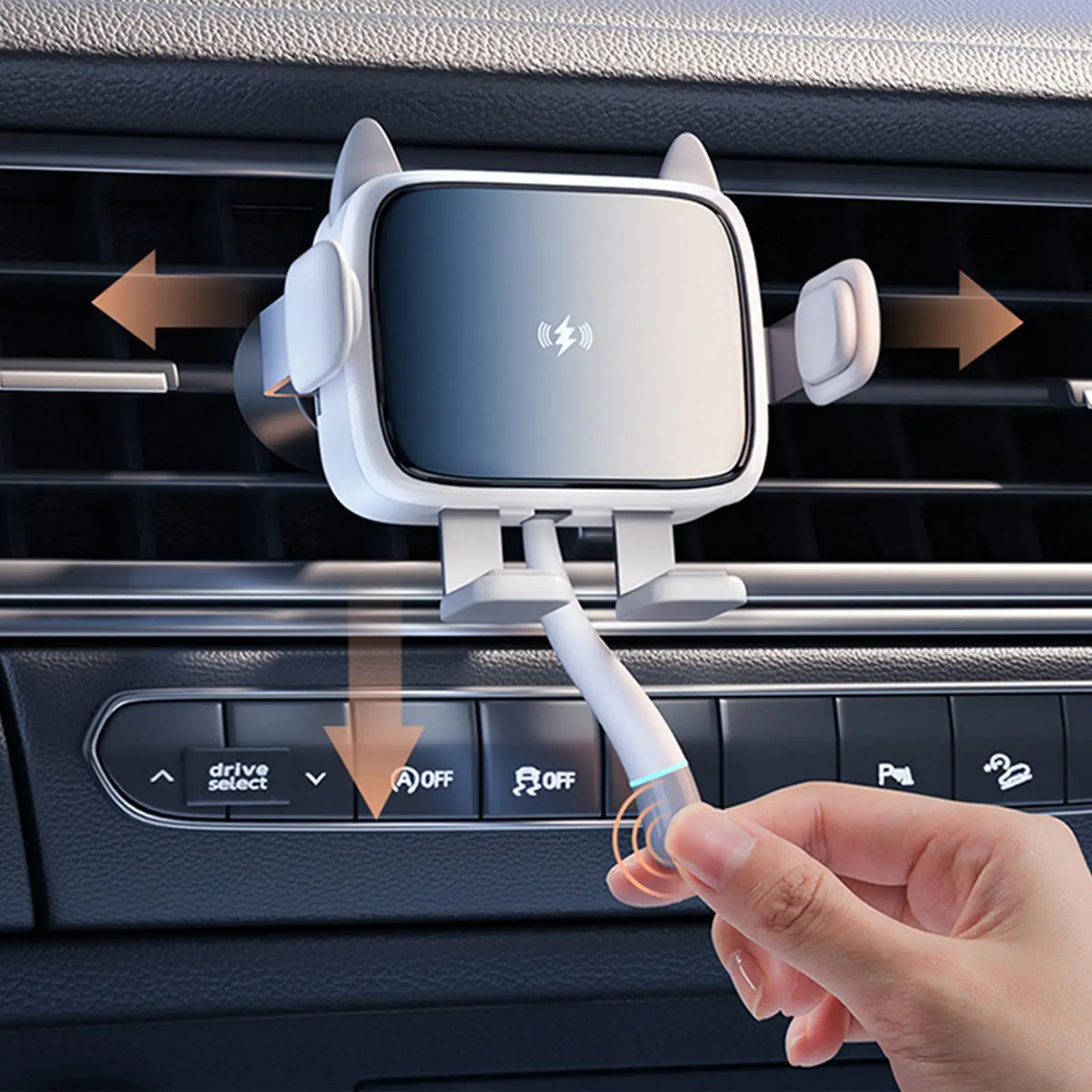 Cat Shape Wireless Car Charger Air Vent Mount Cell Phone Holder 15W Fast Charging Fixation Design Automatic Clamping Hands Free