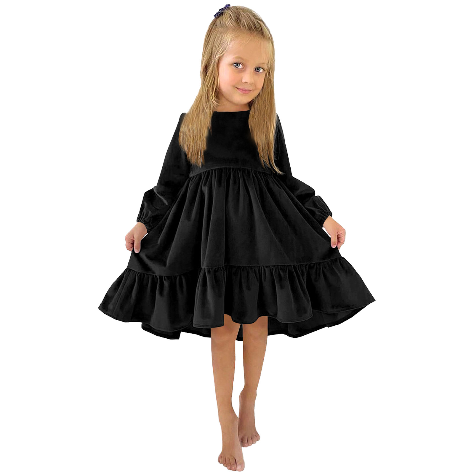 Girl Ruffle Dress Kids Little Party Vestido Autumn Winter Long Sleeve Solid Irregular Princess Ruffle Casual Party Dresses