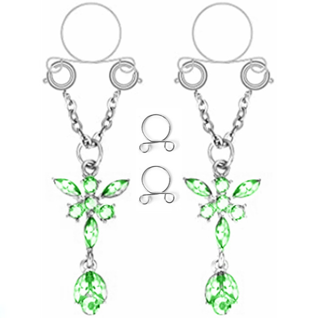 1 Paar sexy Quasten-Kristall-Schmetterlings-Anhänger, gefälschter Nippelring für Frauen und Mädchen, verstellbarer künstlicher Nippel-Piercing-Körperschmuck – Detail 5
