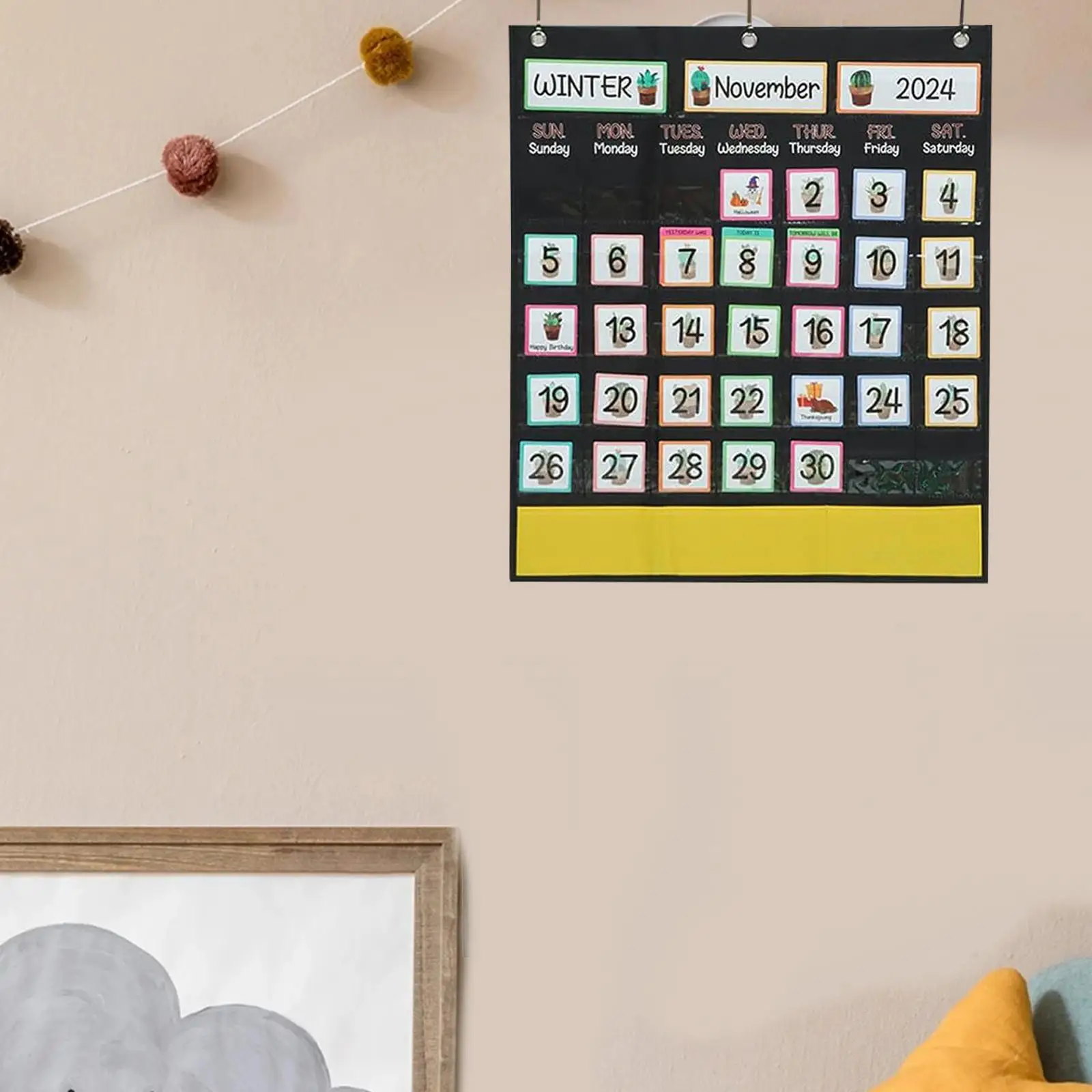 Calendar Pocket Chart Kindergarten Monthly 51cmx60cm Preschool Wall Calendar