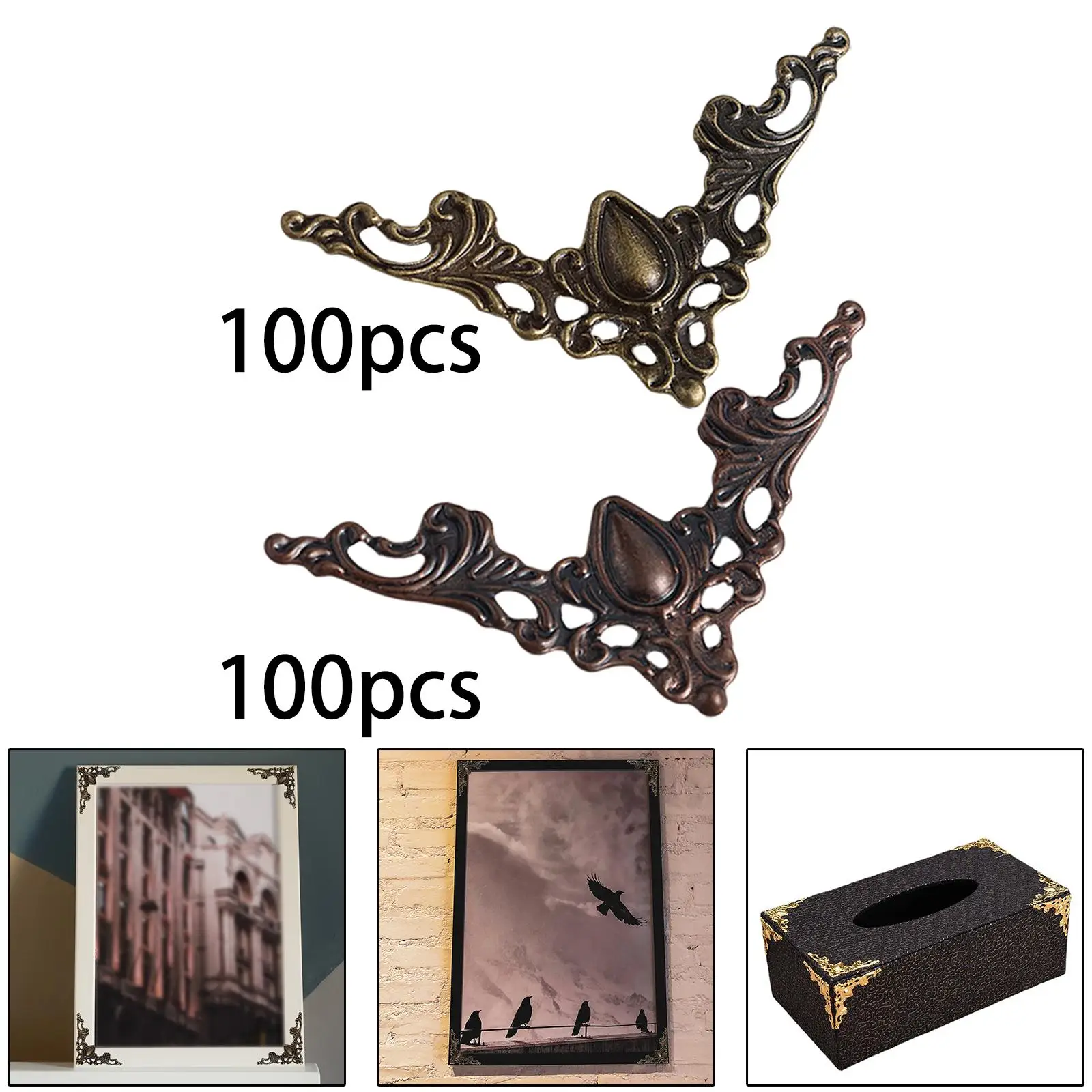 100 Pieces Filigree Corner Brackets Metal Protector for Decor