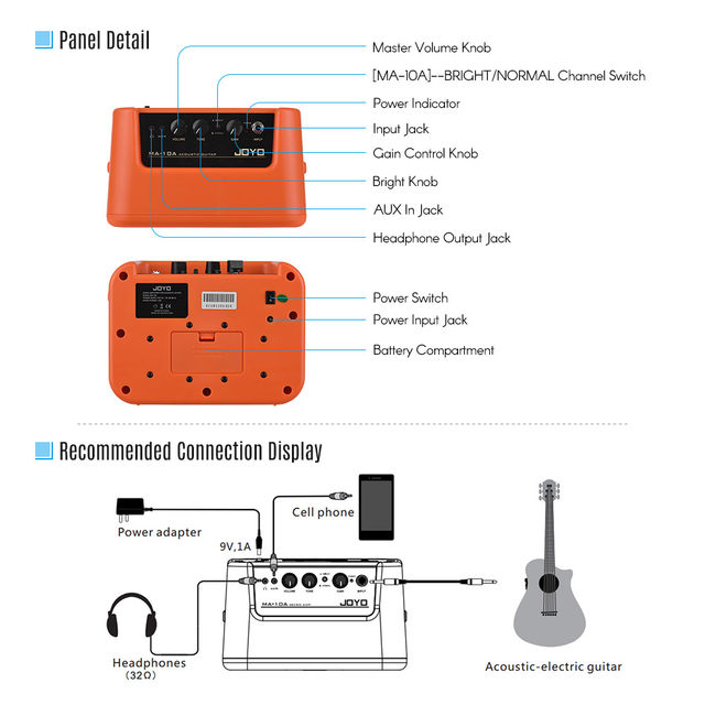 Mini Amplificatore Portatile per Chitarra 1.3W Auricolari Tono Volume