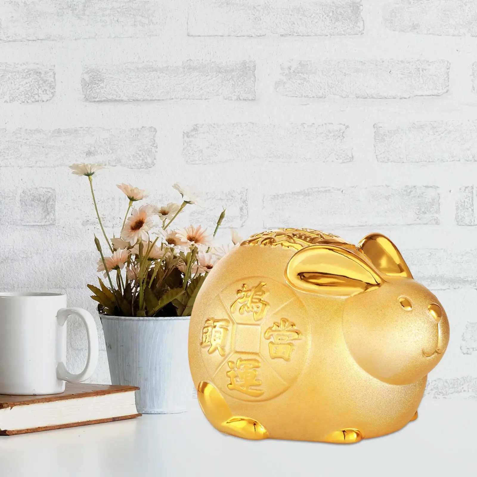 Lucky Rabbit Money Bank Animal Figurines Change Container Ornaments Bunny Statue for Children`s Bedroom Home Decoration