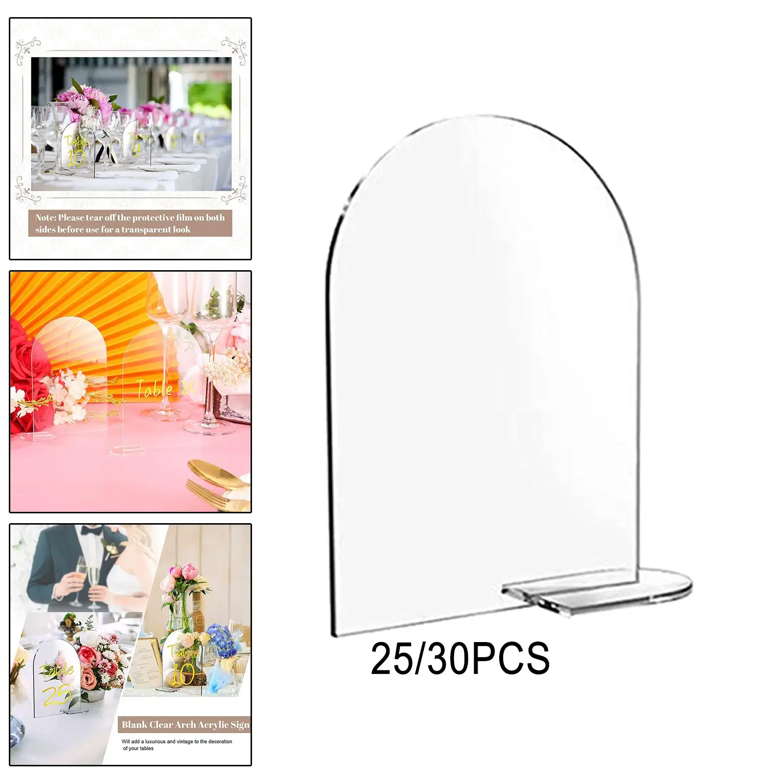 Blank Acrylic Signs Holder with Stand Double Sided Display Arched Round Top Acrylic Signs for Wedding Reception Buffet Office