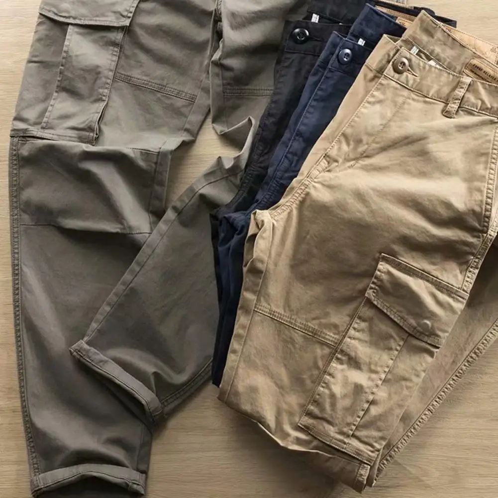 Solid Color Pants Men Pockets for Daily Wear Casual Multi Straight Cargo for Daily Wear casual joggers mens